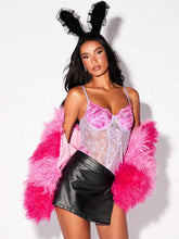 Women's Lace Printing Contrasting Colors Tie Women Bodysuits Halloween Party